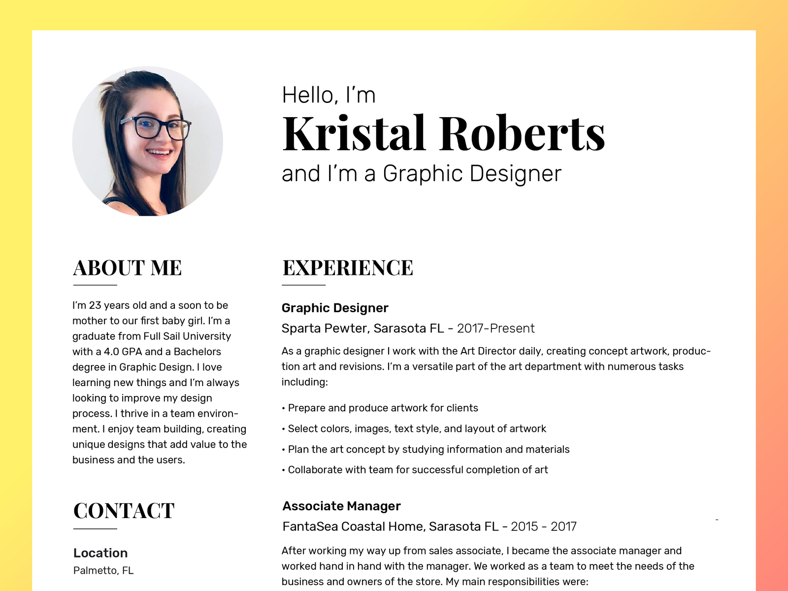 Kristal Roberts Resume by Kristal Roberts on Dribbble