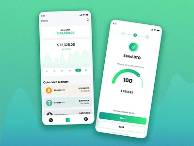 Crypto wallet app coincard crypto cryptoapp cryptocurrency currency gradient graph green mobile app development portfolio stepdesigns token ui uidesign uiux vrinsoft vrinsoftdesign vrinsoftgraphics wallet walletapp