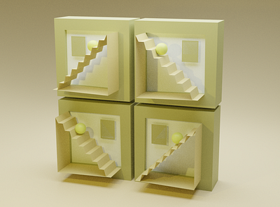 Origami Matcha Stairways 3d blender illustration