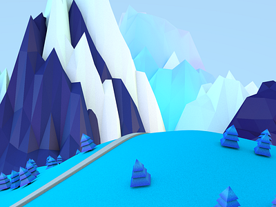 Blu Mountain Render 3d model cinema 4d landscape low poly mountain tree