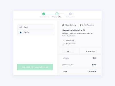 Review & Pay | HexGig braintree dialog marketplace order payment picker sketch stepper ui web