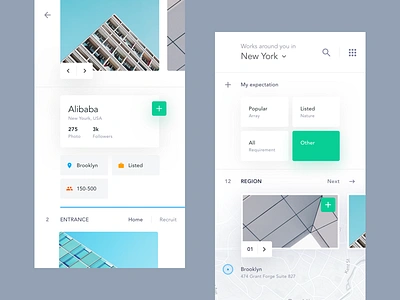 UI exercises #8/100 Recruitment App app blog clean colors grid minimalism，browser type typography