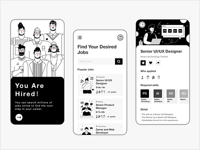 Job seeking App mobile UI/UX design app art asia flat graphic design icon illustrator indonesia ui ux vector web