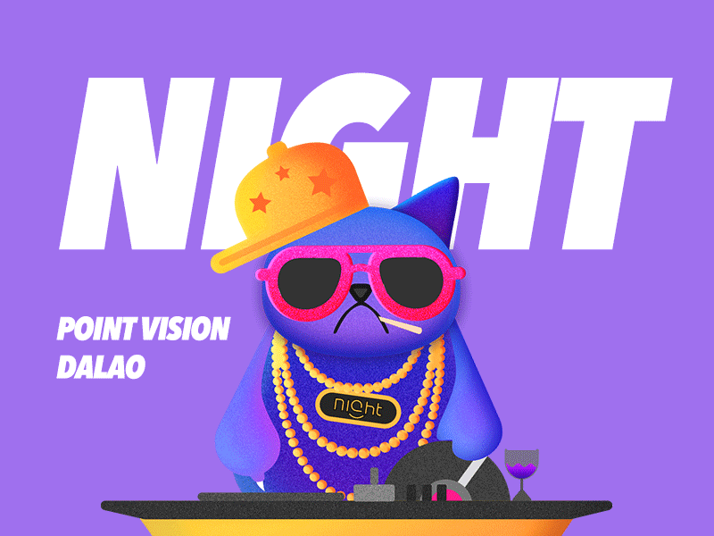 老大！ animal animation freestyle glasses hat hiphop kitty loop night