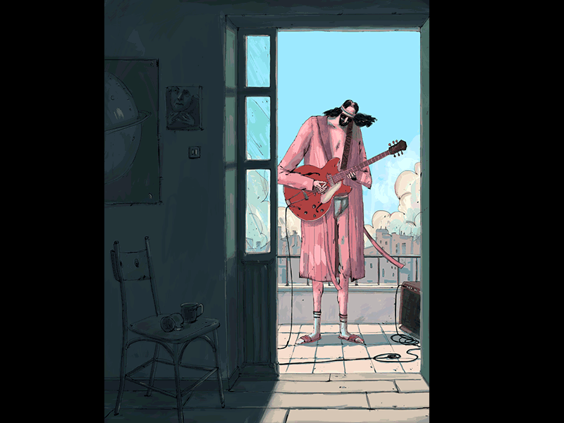 Day 2d animation cycle day epiphone guitar mood music photoshop rooftop scene video