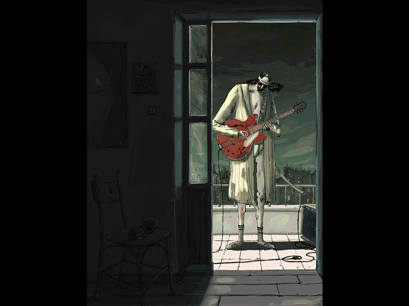 Night 2d animation cycle epiphone guitar mood music night photoshop rooftop scene video