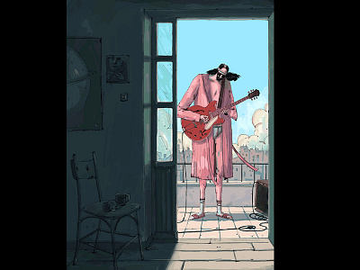 Day amplifier day epiphone guitar illustration mood music photoshop poster rooftop scene wacom