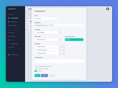ConneXt Paywalling — Configuration interface paywall ui ux web