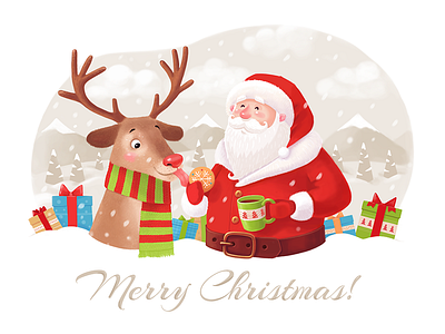 Christmas card 2d character design illustration