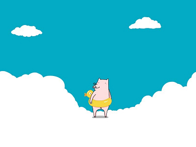 Go swimming character cloud doodle draw illustration piggy