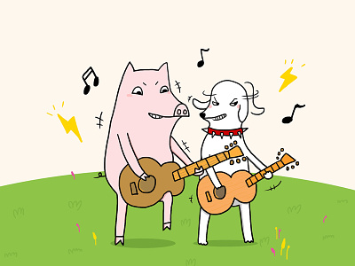 Rock N Roll character dog doodle drawing illustration music pig rockroll