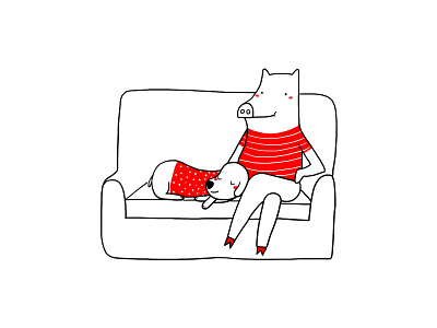 Relax Time dog doodle illustration pig relax time