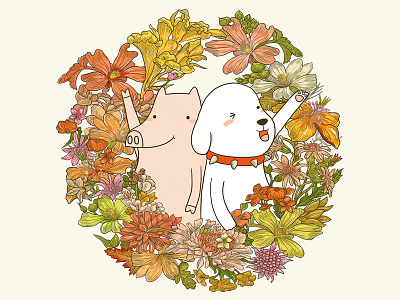 Beauty Life dog doodle flower illustration piggy