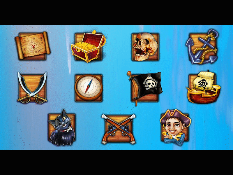 Remy the Pirate - Animated Symbols flag game guns icons machine pirate scatter skull slot symbols treasure treasure chest treasure map video wild