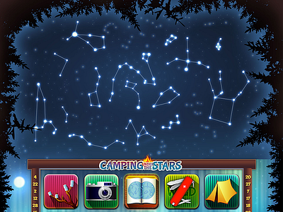 Camping under the Stars camera camping constellation forest game moon night slot stars tent video