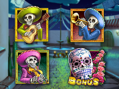 Mecian Fiesta - Icons bonus game icons mariachi mexican skull slot game