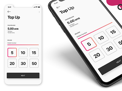 SooTalk - Reload Section company gradient ios minimalism phone pink reload selection telco topup ui ux