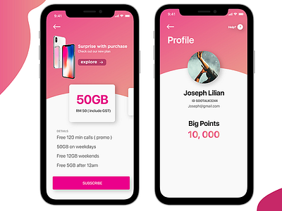 SooTalk - Profile big gradient ios list mobile phone pink points profile subscribe ui ux