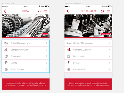 Coesia app UI design - Index pages