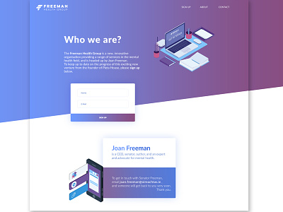 Freeman Health Group Landing Page Purple Theme design health illustration invision isometric landing layout page prototyping ui ux