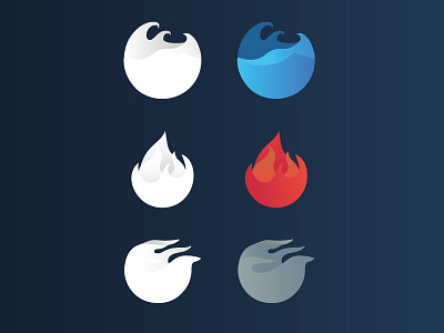 The Elementals -1 air blue design fire gray icons illustration orange water