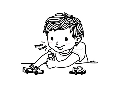 SORA Brum Brum black and white illustration kids vector