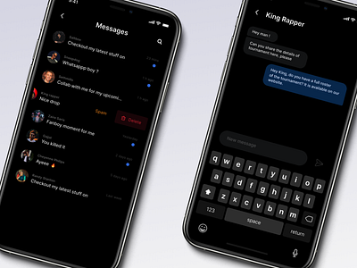 Chat screens for the app - Rapchat app beats branding chat chat app chatting communication dark ui design layout messages music rap rap app rapchat rapper talk ui user interface