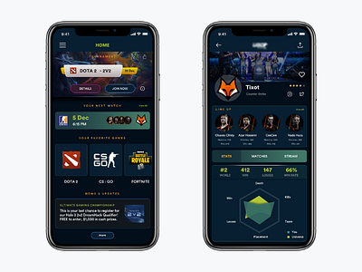 App for an esports company app design esport esports gamers layout new score tournament tracker ui uiux user interface video games world