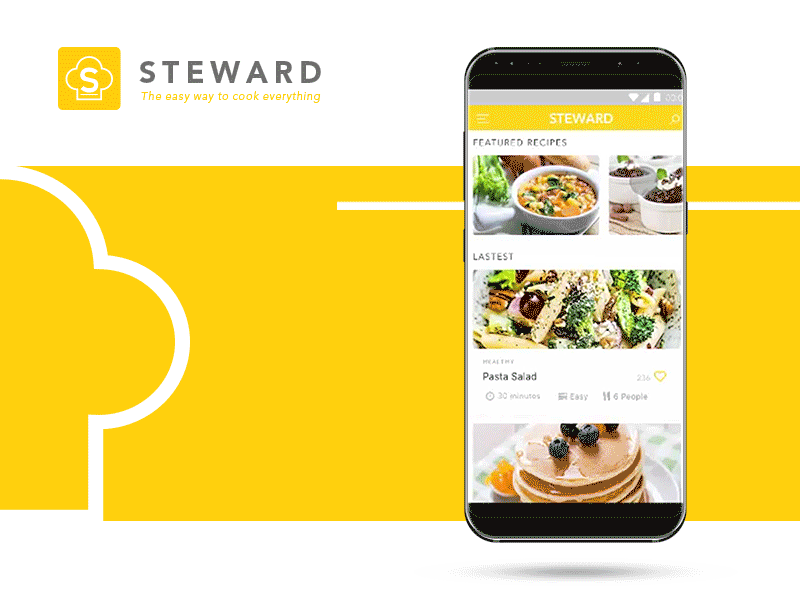 Steward App UI/UX Design and Animation android animation app cooking hands free navigation menu recipe tablet ui ux voice command