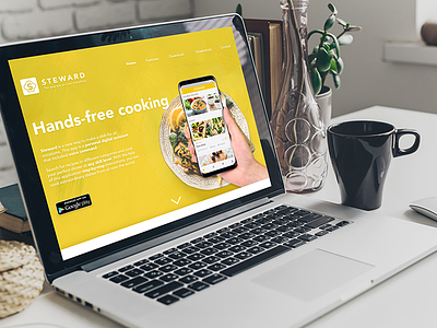 Landing page Steward App app cooking food minimal uiux web design yellow