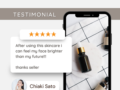 Testimonial for skincare product branding graphic design