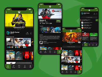 Concept Xbox Mobile App gaming green ui design xbox