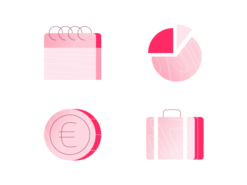 Icon style test azulrecreo calendar chart euro event icon luggage money pie pink suitcase