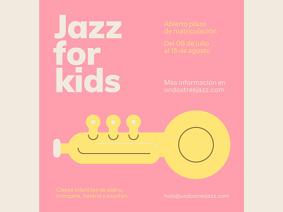 Jazz for kids azul recreo classes flat illustration instrument jazz kids minimalism music post school trumpet vector