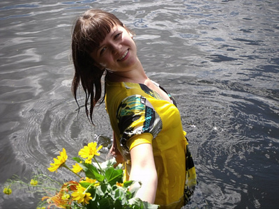 Water girl flowers illustration