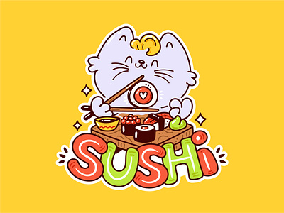 Sushi cat asia cartoon cat character concept cute food illustration japan kawaii line logo love mascot roll sushi sushi logo template trendy vector