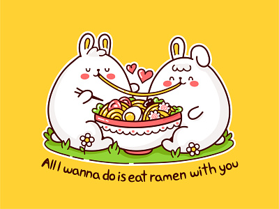 Ramen love animal asian bunnies card cartoon character chinese concept cute food illustration japan kawaii korean line love noodle ramen romantic udon