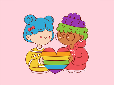 Happy Pride! cartoon character cute flag gay girls happy illustration kawaii lesbian lgbt lgbtq love power pride queer rainbow rights sticker woman