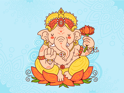 Ganesh asia cartoon character chaturthi diwali elephant flat line ganesh ganesha god happy hindu hinduism idol illustration india indian kawaii meditate religion