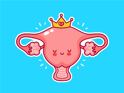 Uterus queen cartoon character concept crown cute feminism girl great illustration kawaii lady line organ princess queen reproduction smile uterus vector women