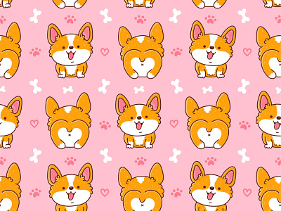 Corgi pattern animal card cartoon character concept corgi corgis cute design dog doggy happy illustration kawaii pet print puppy seamless pattern smile vector