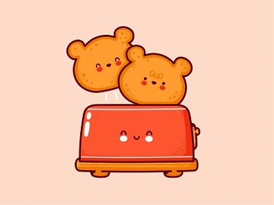 Bear toasts bear bread breakfast card cartoon character concept cute food good morning happy illustration kawaii kids line meal poster smile toast toaster