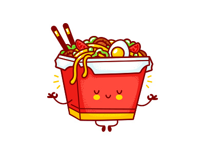 Wok Box Meditate asian box calm cartoon character chinese cute delivery food happy illustration kawaii line logo meditate meditation noodle takeaway thai wok