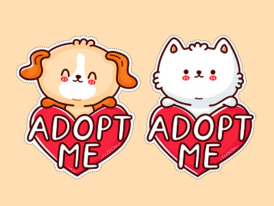 Adopt me stickers adopt adoption animal cartoon cat character cute dog friend gift heart help homeless illustration kawaii kitty love pet puppy stickers
