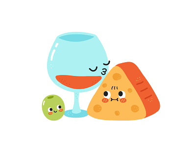 Wine and cheese alcohol appetizer board cartoon character cheese cute dinner drink food french gourmet illustration italian kawaii kiss love olive red wine