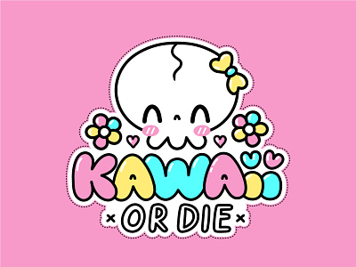 Kawaii or die asian cartoon character cute death design die girl gothic helloween horror illustration japan kawaii korea logo pink scary skull sweet