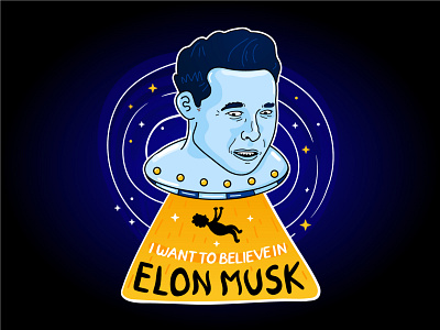 I want to believe in Elon Musk cartoon character illustration person science space spaceship