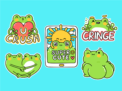 Froggy sticker set baby cartoon cellphone character collection comic crush cute frog illustration kawaii kids love screen set smartphone stickers teenage tiktok toad