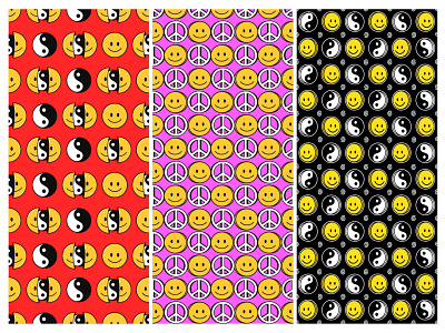 Smiley face patterns 90s cartoon emoji face hippie peace smiley yin yang