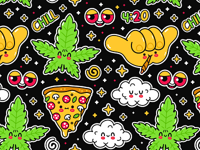 420 pattern 420 cannabis cartoon character cute green illustration joint kawaii leaf marijuana pattern pot rasta rastafarian seamless shaka smoking wallpaper weed